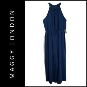 Maggy London Woman Halter Jumpsuit Sz 16 Blue